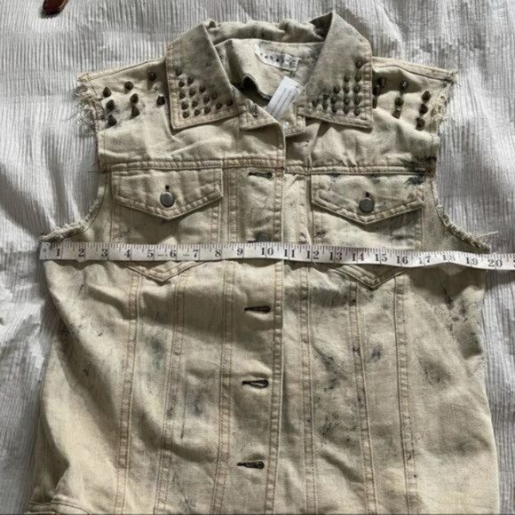 Rehab Denim Studded Vest with Leopard Print Fabric in Back Tie Dye Size Small - Picture 3 of 11